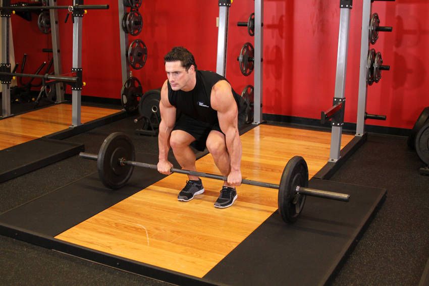 Conventional Deadlift exercise demonstration, targeting the back