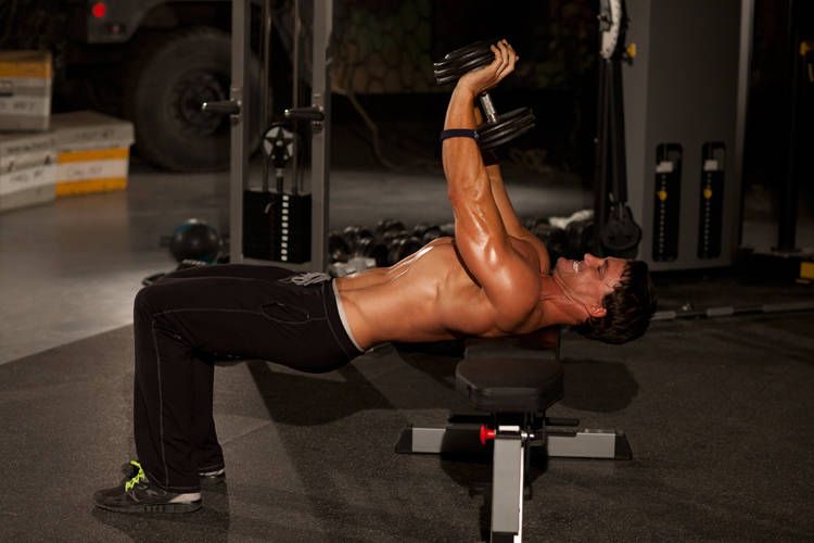 Dumbbell Close-Grip Press exercise demonstration, targeting the triceps