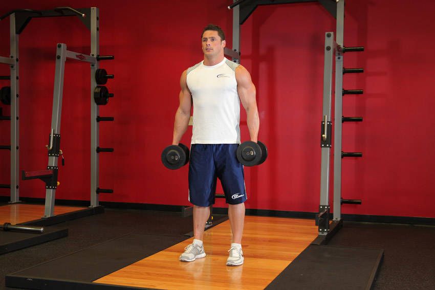 Dumbbell Squat exercise demonstration, targeting the quads