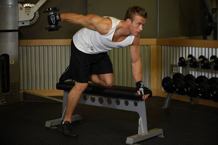 Dumbbell Tricep Kickback exercise demonstration, targeting the triceps