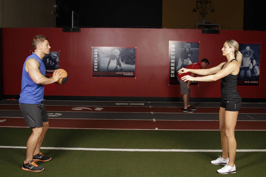 Medicine Ball Chest Pass exercise demonstration — targets the chest