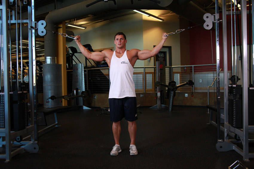 Overhead Cable Curl exercise demonstration, targeting the biceps