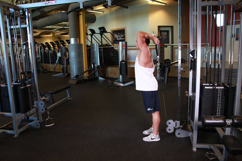Overhead Cable Tricep Extension exercise demonstration, targeting the triceps