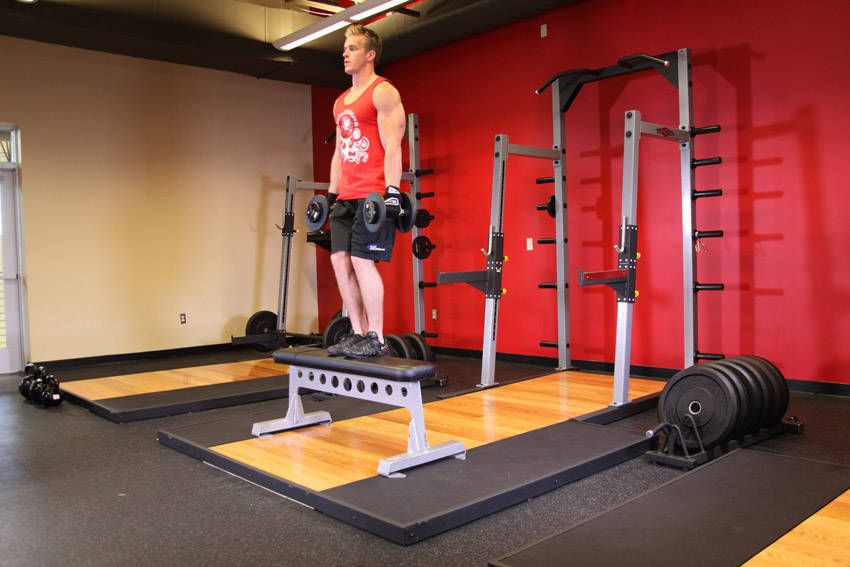 Dumbbell Step-Up exercise demonstration, targeting the quads